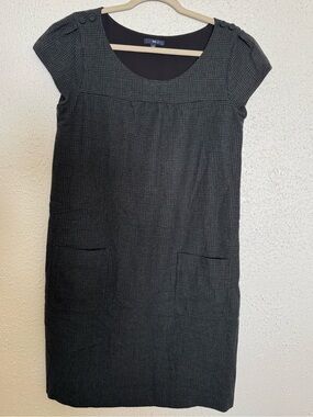 GAP Black Glen Plaid Cap-Sleeve Shift Dress